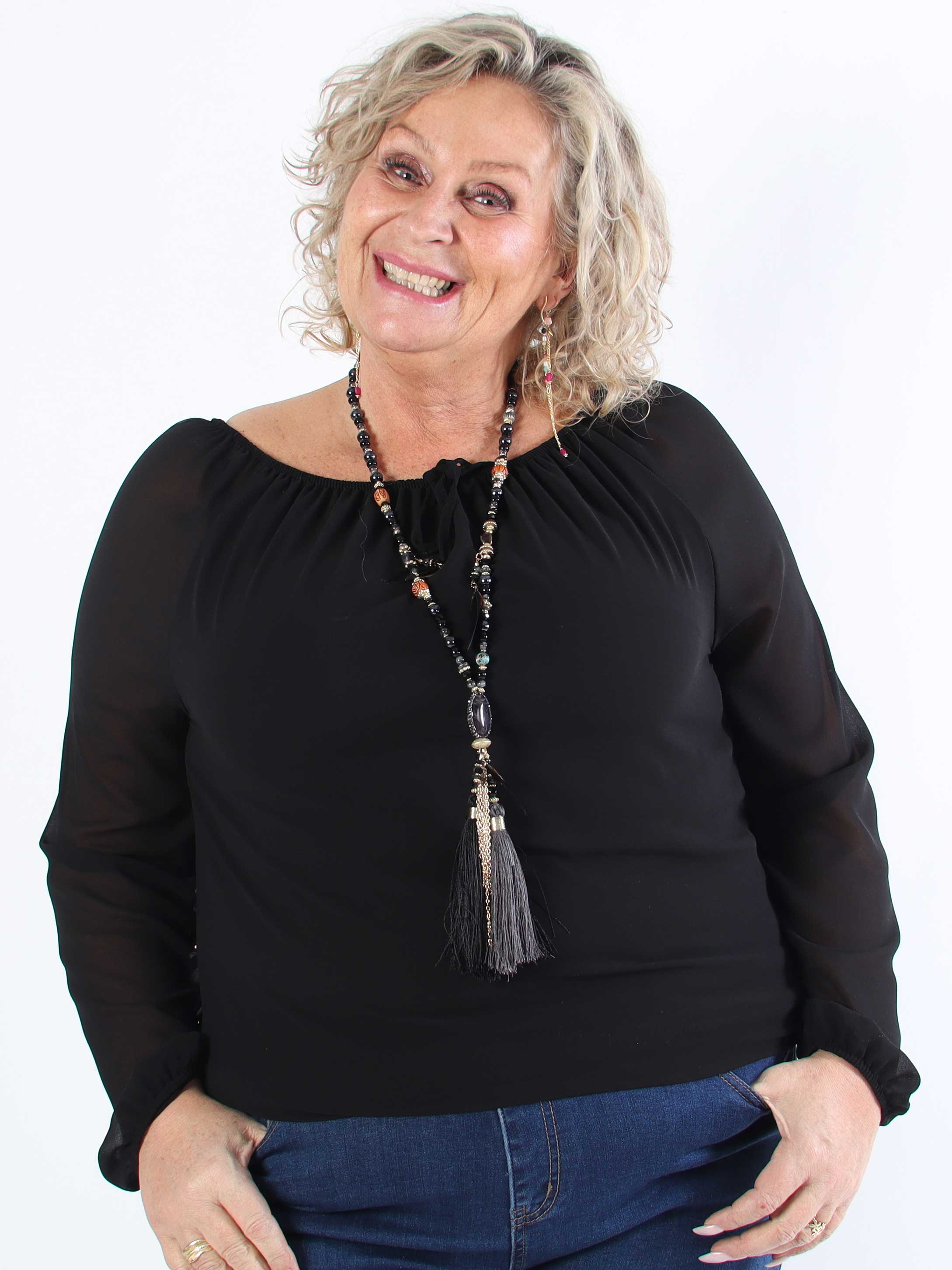 Stef - Fin tunika i chiffonlag med elastikkant